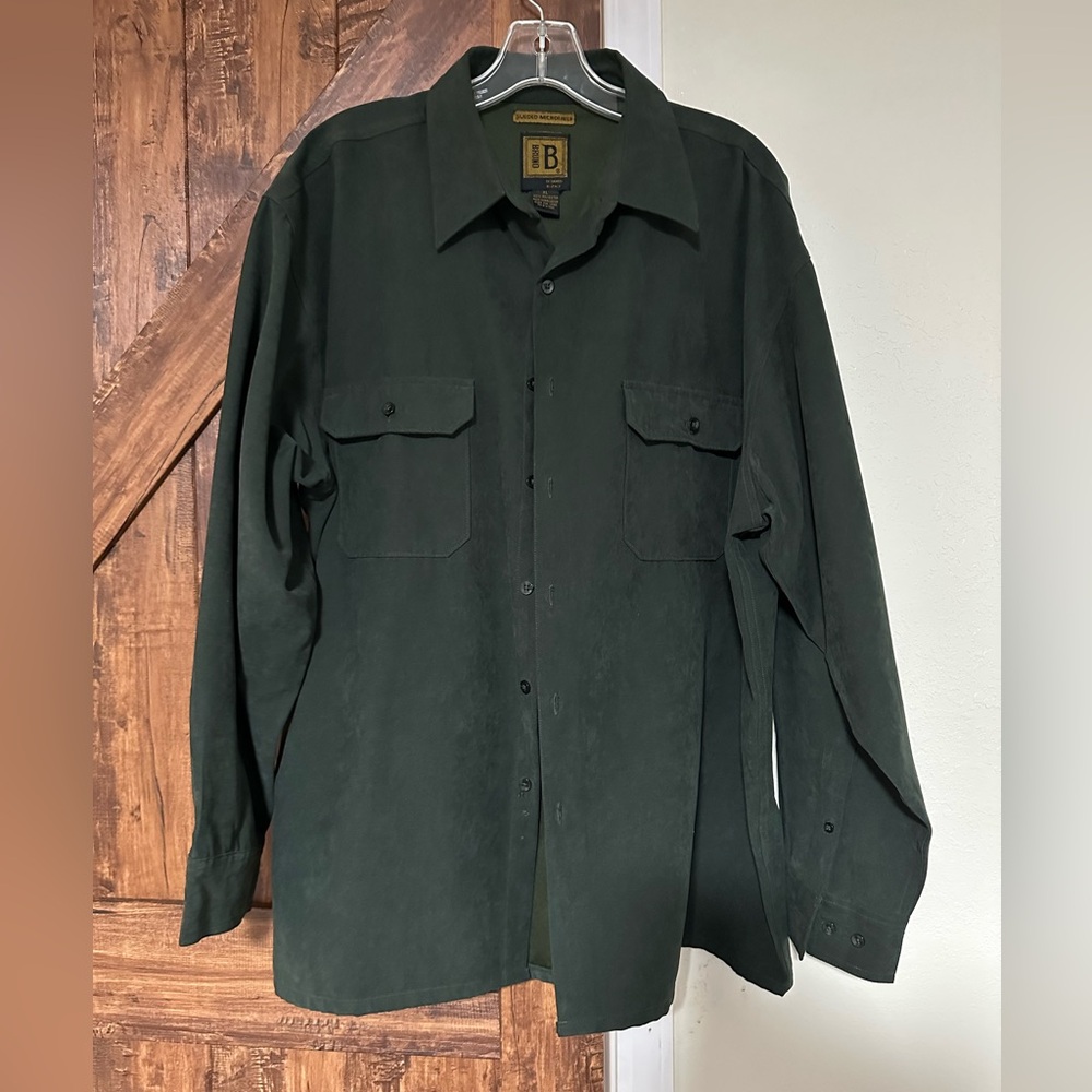 Bruno Suede Microfiber Men's Green Button-Up Shirt. XL